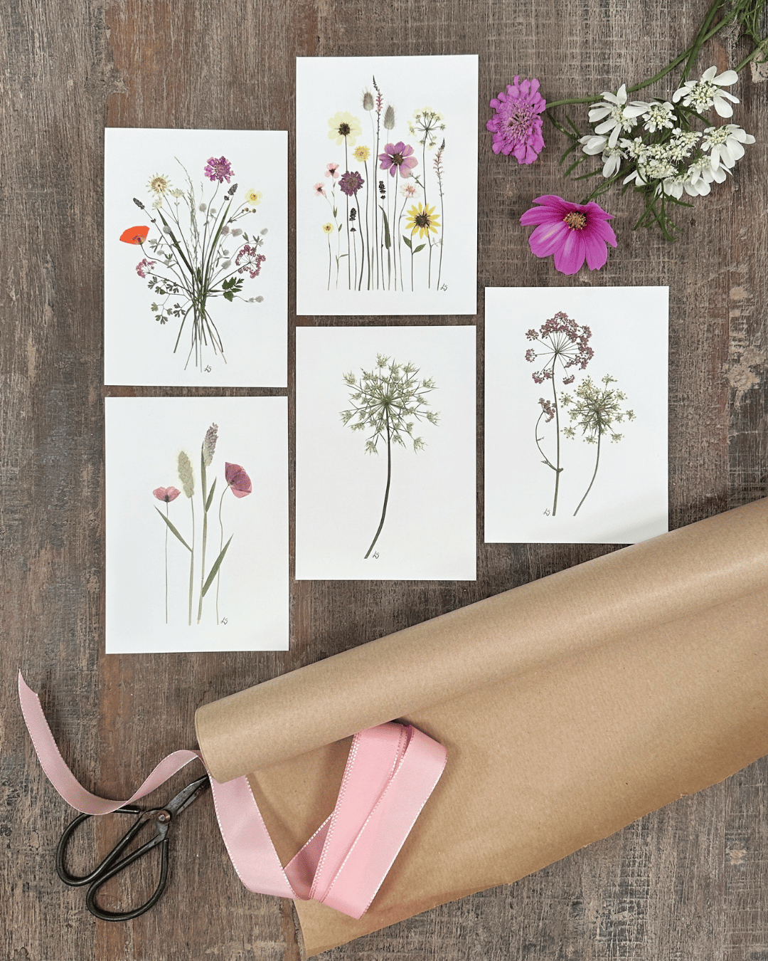 tørret blomster kort